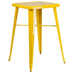 23.75'' Square Yellow Metal Indoor-Outdoor Bar Height Table By Flash Furniture