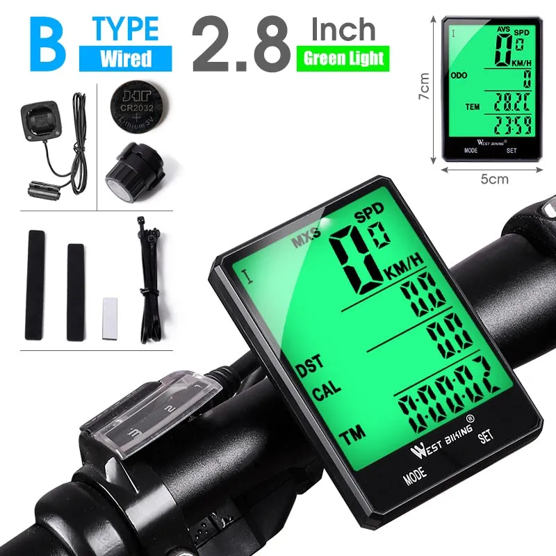 2.8" Large Screen Bicycle Computer Wireless Wired Bike Computer Waterproof Speedometer Odometer Cycling Stopwatch