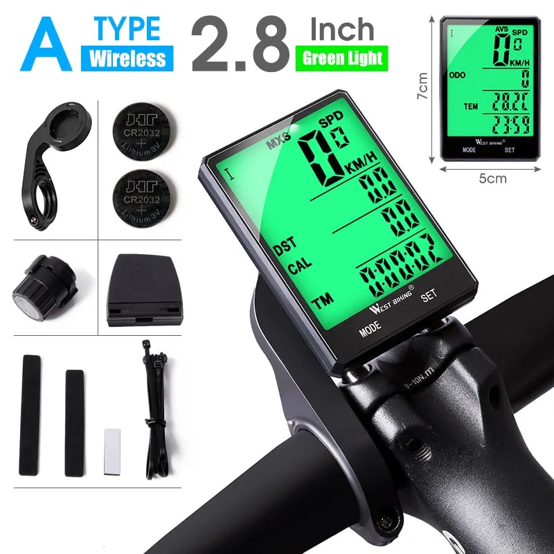 2.8" Large Screen Bicycle Computer Wireless Wired Bike Computer Waterproof Speedometer Odometer Cycling Stopwatch