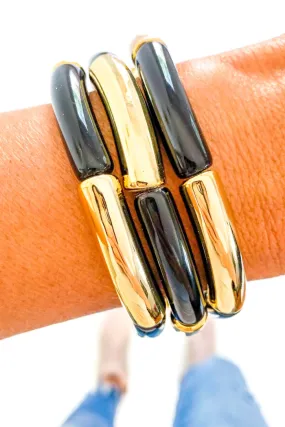 Black Acrylic Tube Bamboo Bracelet