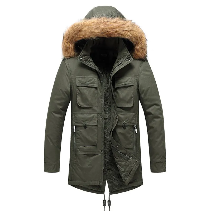 Casual Long Warm Detachable Hood Men's Coat