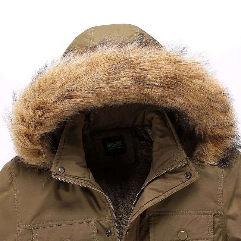 Casual Long Warm Detachable Hood Men's Coat