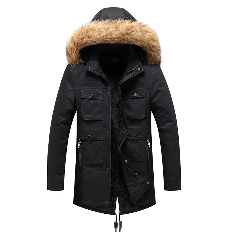 Casual Long Warm Detachable Hood Men's Coat