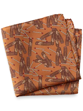 Cigar Motif Silk Pocket Square - Rust