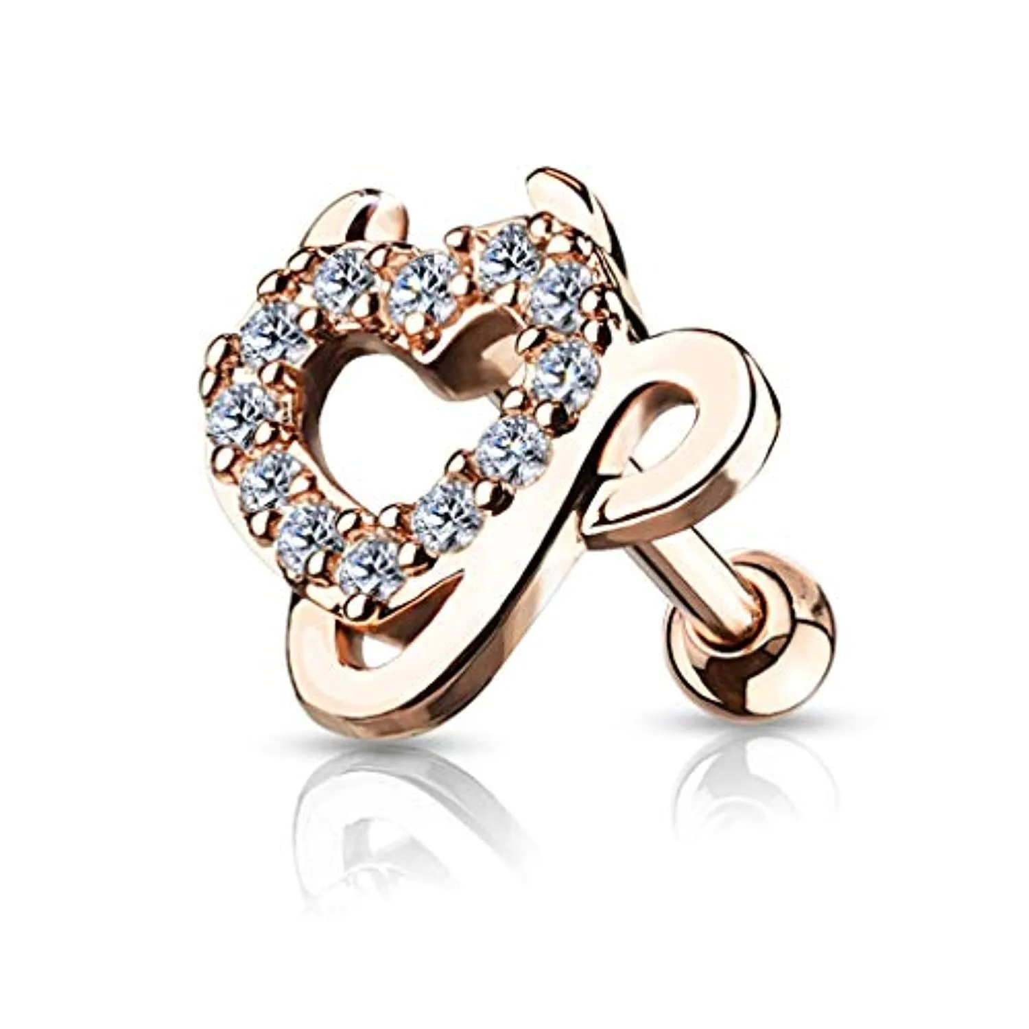 CZ Paved Devil Heart Top 316L Surgical Steel WildKlass Ear Cartilage/Tragus Barbell Stud Rings