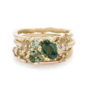 Green Sapphire and Diamond Encrusted Ring Stack