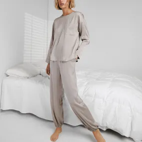 Washable Silk Long Sleeve Jogger Pant Set