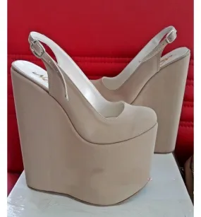 Wedged Nude Color Platform High Heel Shoes