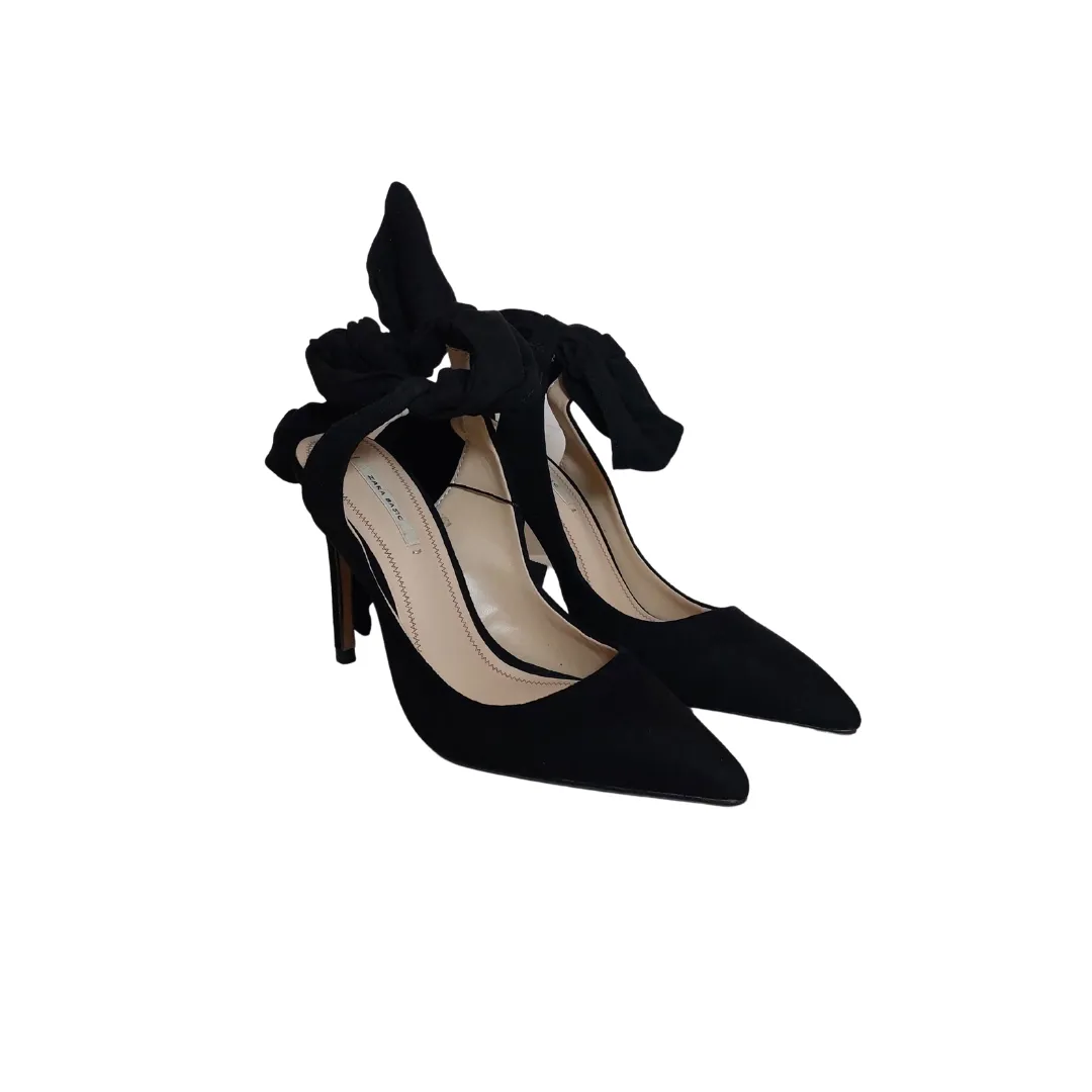 ZARA Black Suede Bowtie Pointed Heels | Brand New |